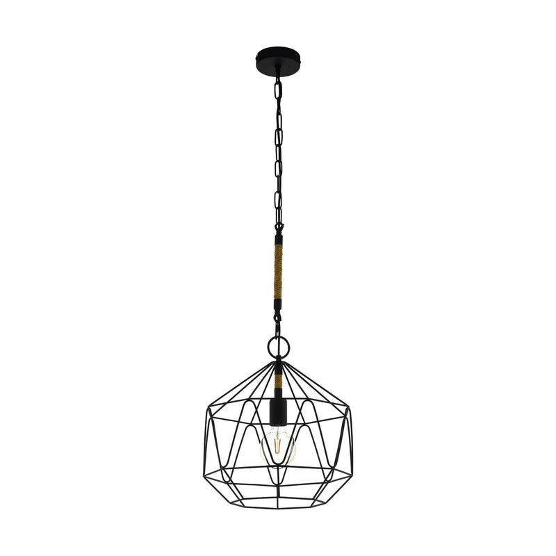 Eglo Hängeleuchte Pendelleuchte Cottingham dimmbar schwarz braun Stahl Hanf 37cm - 9002759433284