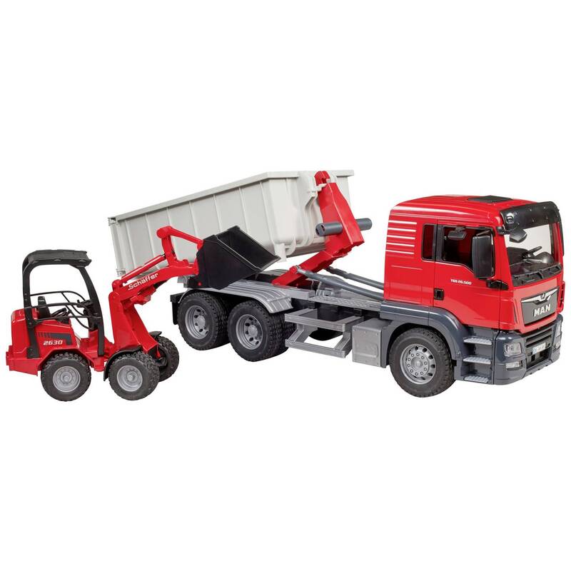 Bruder LKW Modell MAN TGS Abrollcontainer Schäffer Hoflader Spielzeug 1:16 - 4001702037673