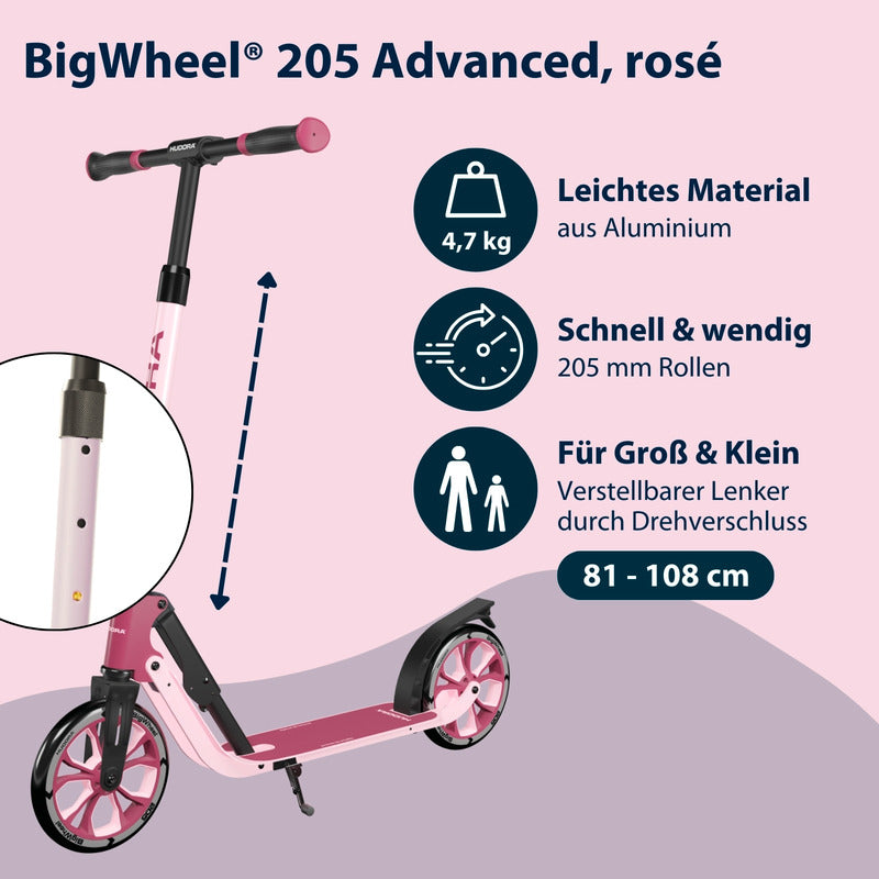 HUDORA BigWheel 205 Advanced Tretroller rosa klappbar für 4-99 Jahre - 4005998141694