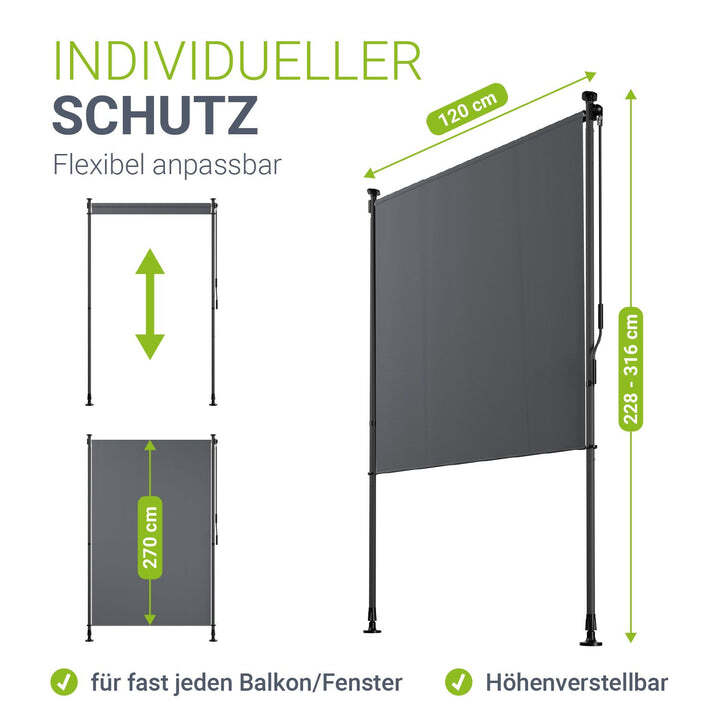 Senkrechtmarkise Barbados grau UV-beständig Sichtschutz ohne Bohren 120x310cm - 4262437183800