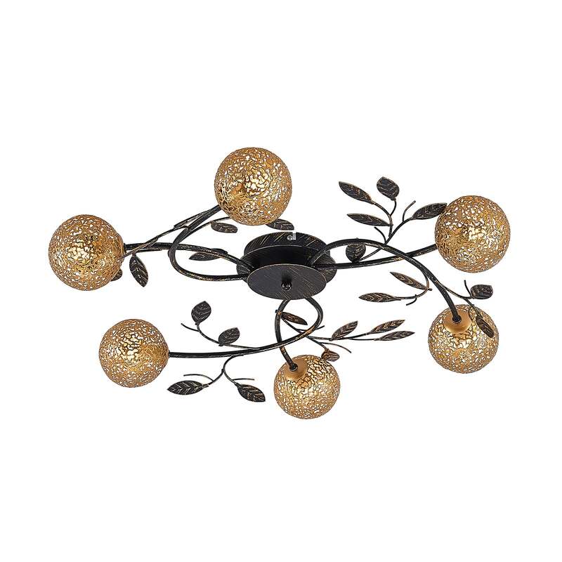 Lucande Evory Deckenleuchte rund 6-fl schwarz gold dimmbar 69 cm IP20 - 4251096585858