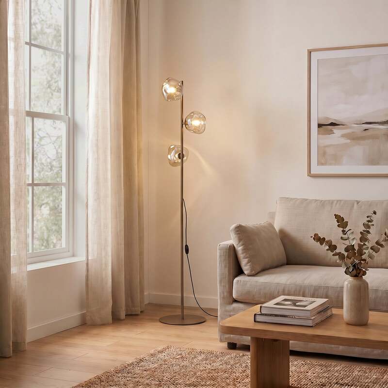 Stehlampe Lava 3-flammig G9 LED Leuchte sand cognac 151cm Höhe 30cm Durchmesser - 5906135161539