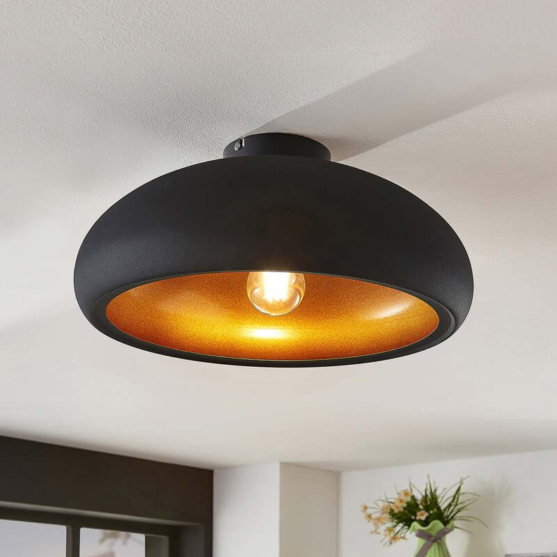 Lindby Deckenlampe Gerwina LED Lampe Leuchte dimmbar schwarz gold Ø40cm 1x60W - 4251096560619
