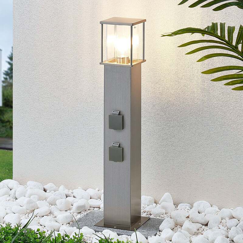 Lindby Pollerleuchte Gartenleuchte Caspa LED mit 2 Steckdosen Edelstahl 70cm - 4251096549546