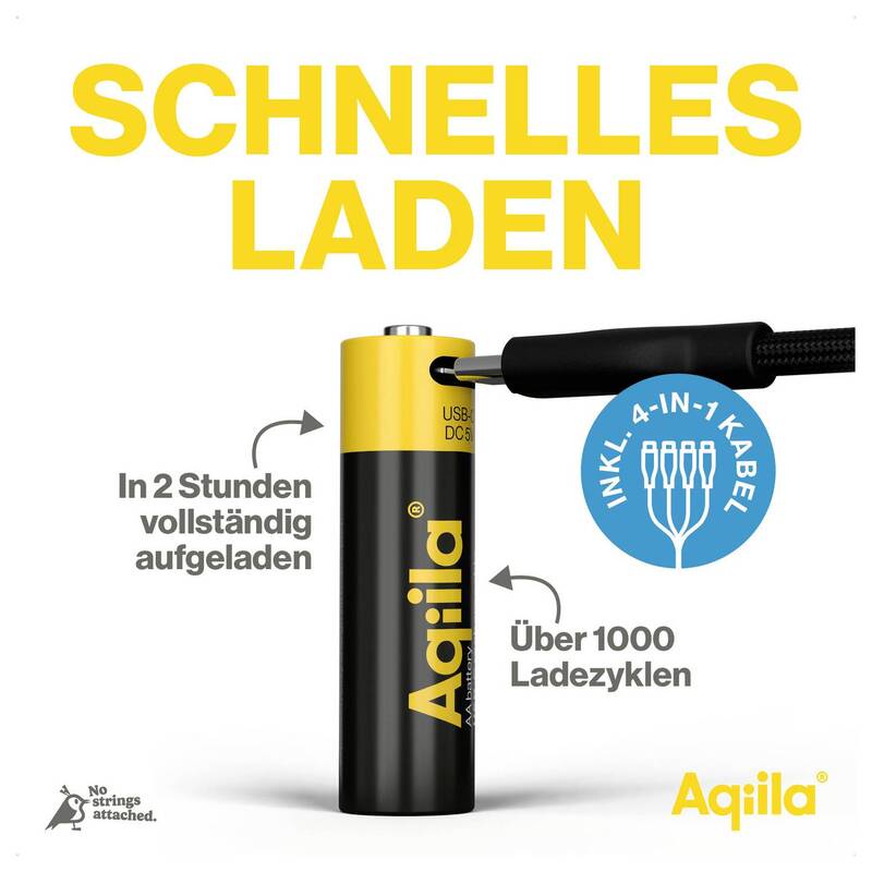 Aqiila AA USB-C Akku Li-Ion 2000 mAh 1,5 V wiederaufladbar Energiequelle 4 Stück - 8716778936367