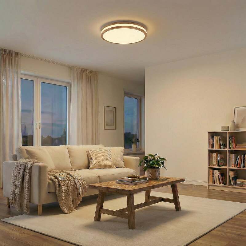 Lindby Deckenlampe Emiva LED Leuchte dimmbar Holz hell CCT 50cm 3000K-6500K - 4251911711950