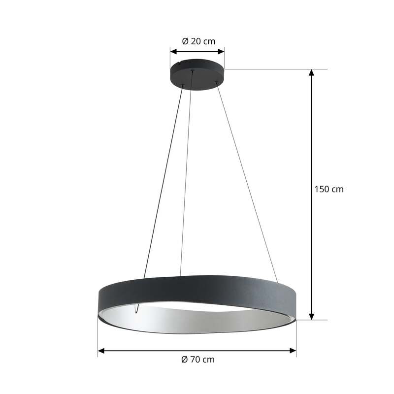 Lucande Hängeleuchte Daelor LED Pendelleuchte dimmbar schwarz/alu 3000K-6800K - 4255830904905