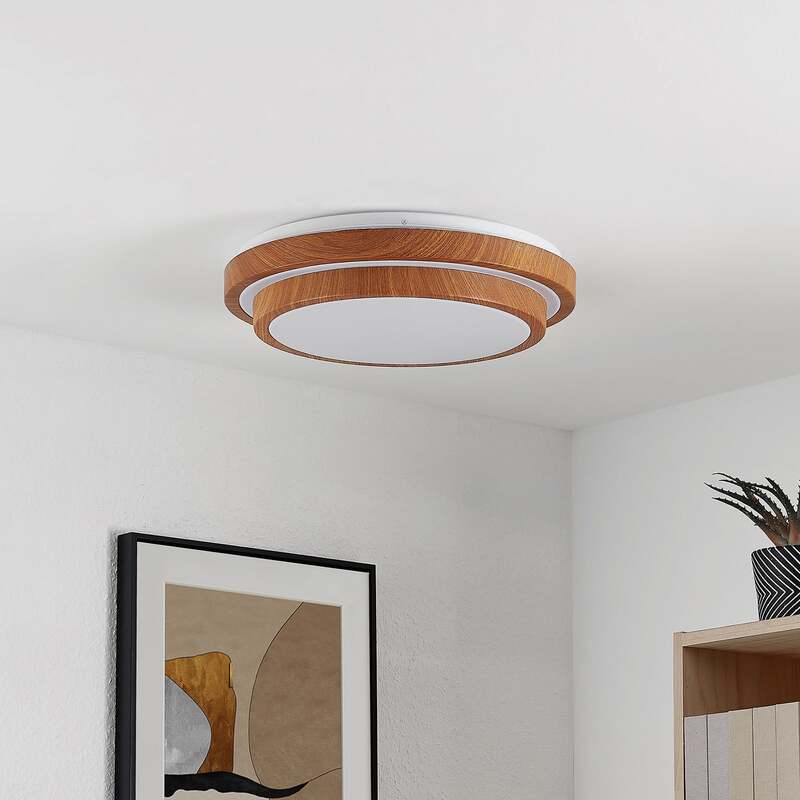 Lindby Deckenleuchte Vaako LED Lampe Leuchte warmweiß Ø 41 cm Holzoptik 10 cm - 4251911700527