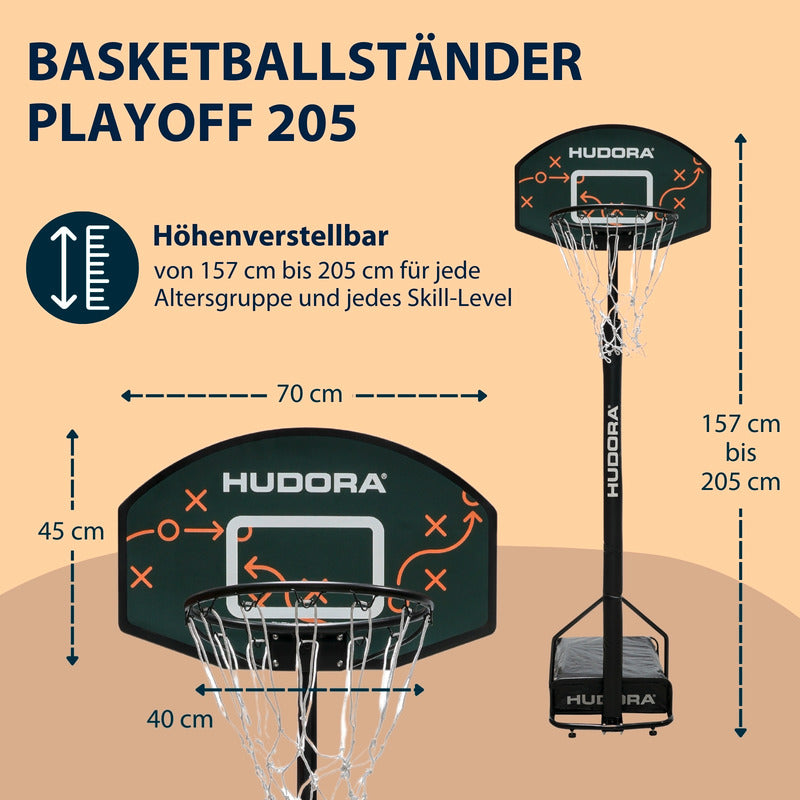 Basketballständer HUDORA Playoff 205 höhenverstellbar ab 4 Jahren 157-205 cm - 4005998717578
