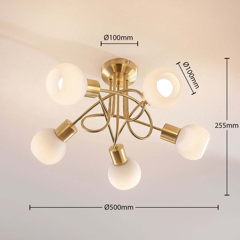 Lindby Deckenlampe Elaina LED Lampe 5-flg dimmbar messing Ø50cm Wohnraumleuchte - 4251096542103