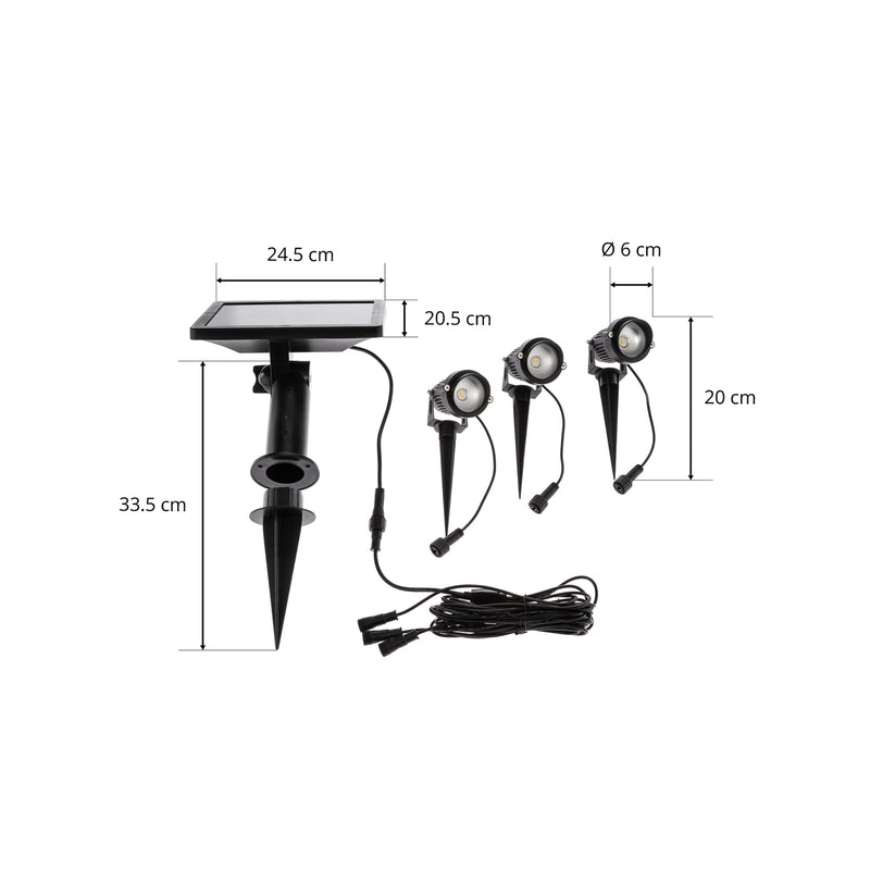 Lindby Gartenleuchte LED Solar Erdspießleuchte Malida 3er Set schwarz 3000K - 4251911745863