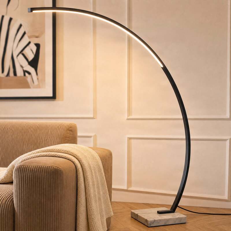 Lindby Stehlampe Bogenlampe LED Kendra schwarz Wohnzimmerlampe dimmbar Aluminium - 4251096592641