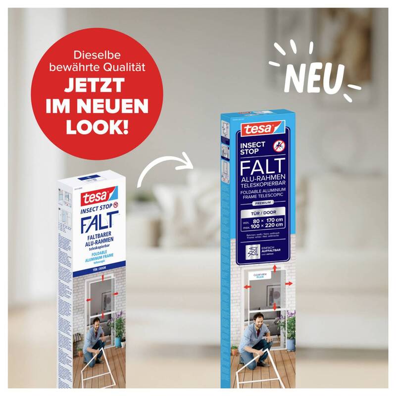 Tesa Tür-Fliegengitter Insektenschutz Falt Alu Rahmen weiß 1 Stück für Innen - 4063565022180