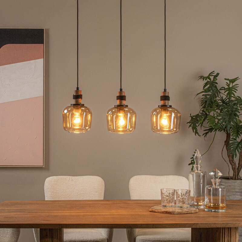 Lucide Pendelleuchte Hängeleuchte Ilona LED 3-flammig dimmbar schwarz amber 70cm - 5411212452689