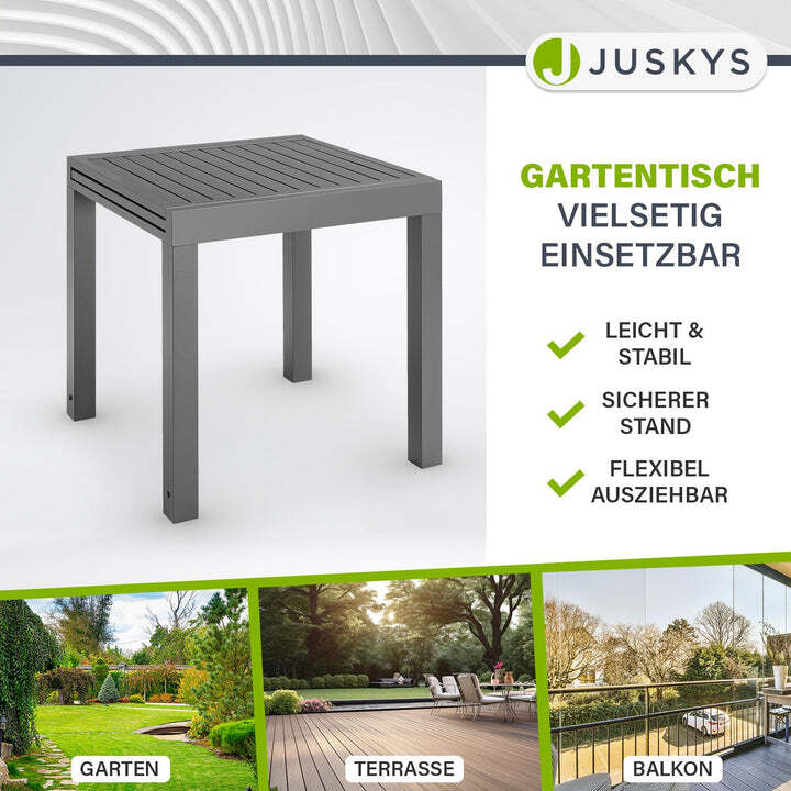 Gartentisch Laki Outdoor Tisch Aluminium ausziehbar dunkelgrau 70x70cm bis 140cm - 4262437181653
