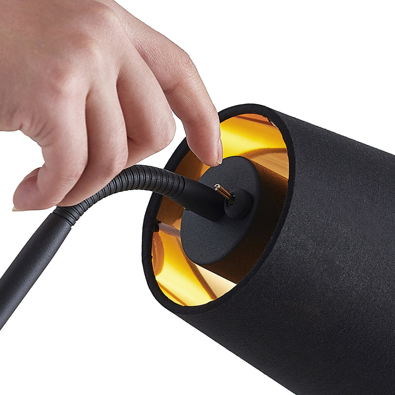 Lindby Stehlampe Efalia LED Leselampe schwarz-gold Textil 175cm mit Schalter - 4251911741278