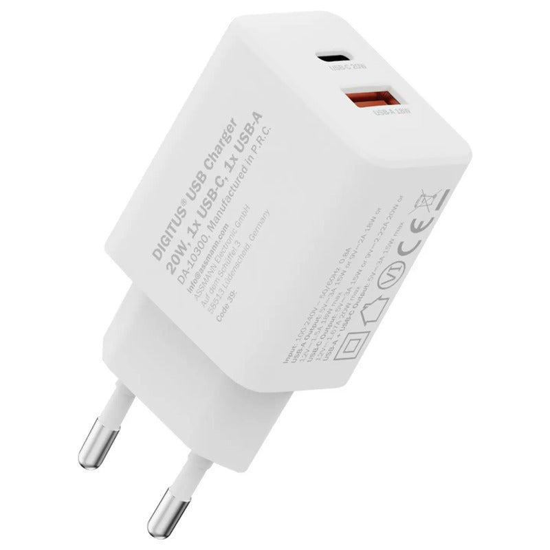 Digitus USB Ladegerät DA-10300 20W 1x USB-A 1x USB-C Ladegerät weiß kompakt - 4016032505808
