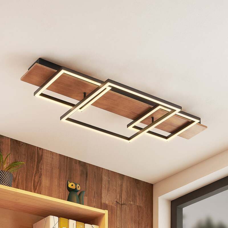 Lucande Deckenleuchte Chariska LED dimmbar Holz schwarz 95cm CCT Leuchte 4050lm - 4251911747485