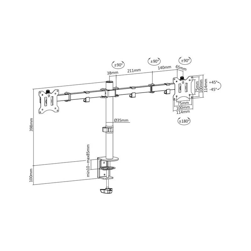 Digitus Monitorhalter Tischhalterung Halterung 2fach 32 Zoll Schwarz drehbar - 4016032465348