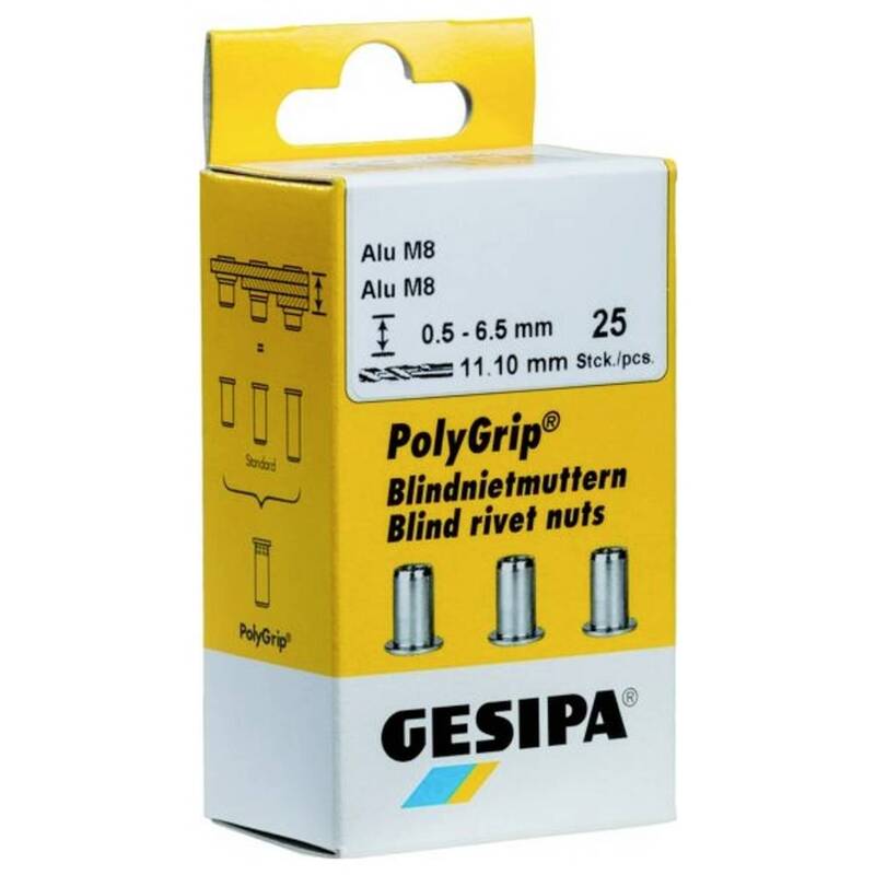 GESIPA Blindnietmutter Edelstahl M8 11mm x 20mm 25 Stück rostfrei Klemmbereich - 4007081953856