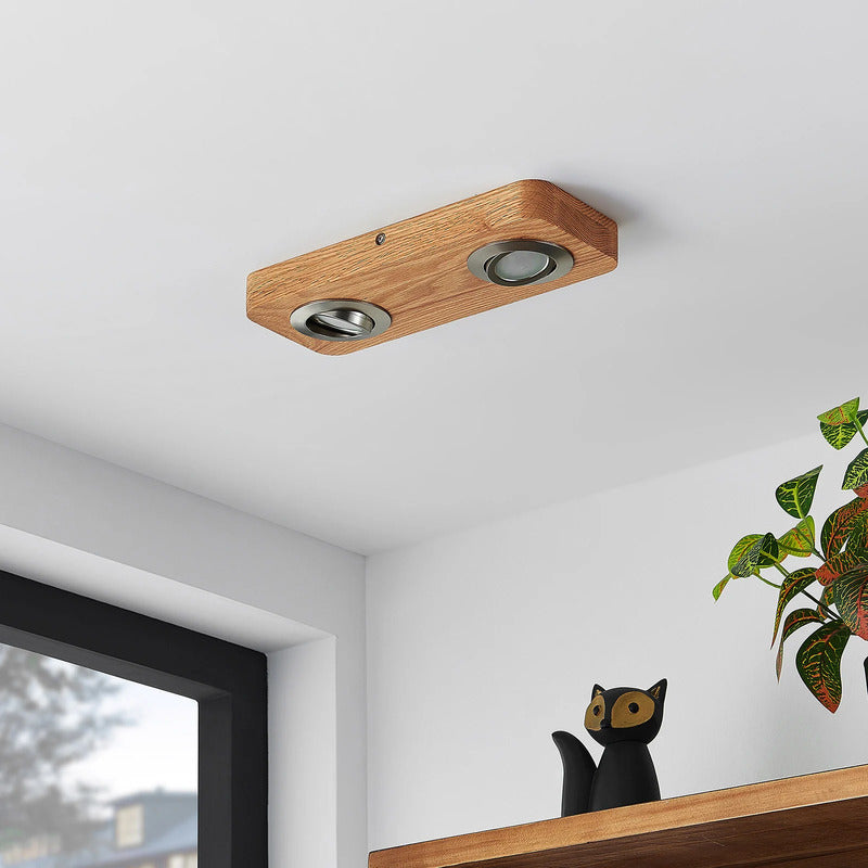 Lindby LED Ceiling Light Mikari, 30 Cm, Wood, Swivelling - 4251911707946