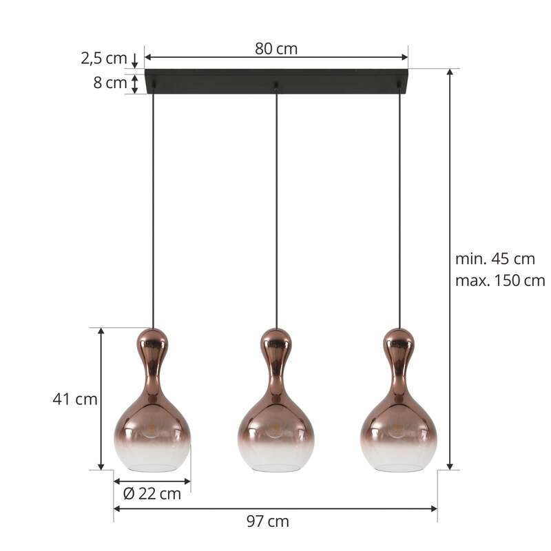 Lucande Hängeleuchte Lyrisa LED Pendelleuchte dimmbar kupfer schwarz 3-flg 22cm - 4251911778298
