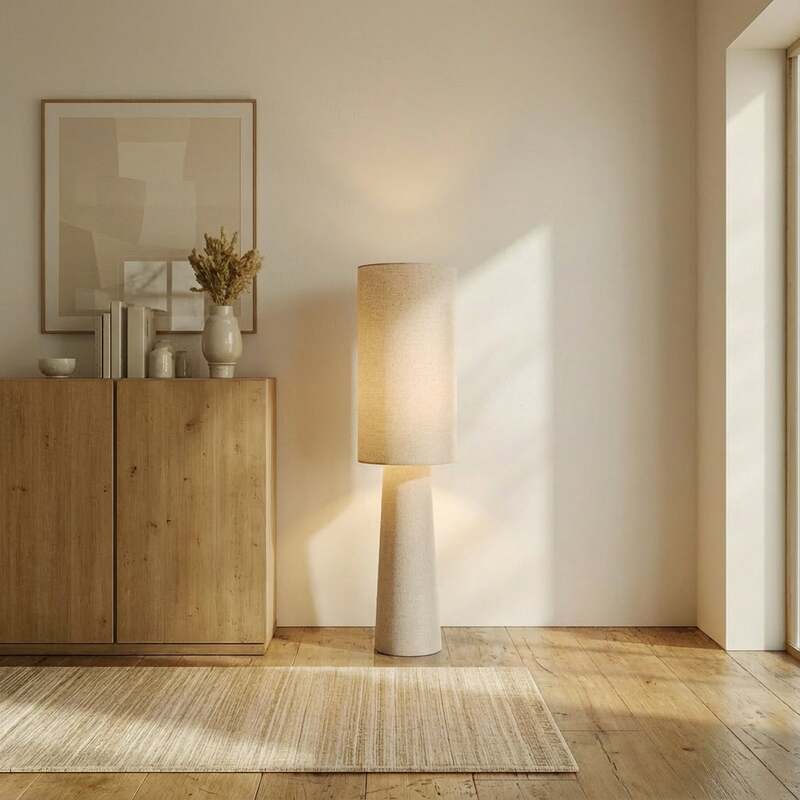 Lindby Stehleuchte Standlampe Elfie Leuchte Leinen Beige skandinavisches Design - 4255830906473