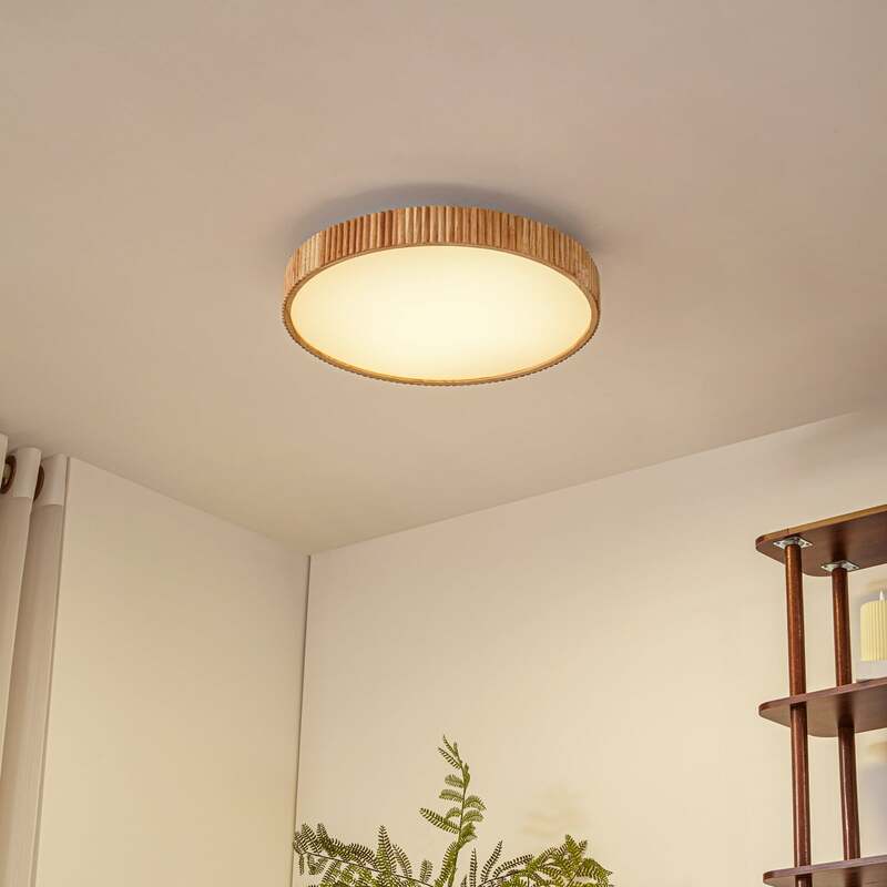 Lindby LED-Deckenleuchte Velua 50 cm dimmbar CCT Holz weiß 3600 lm - 4255830903649