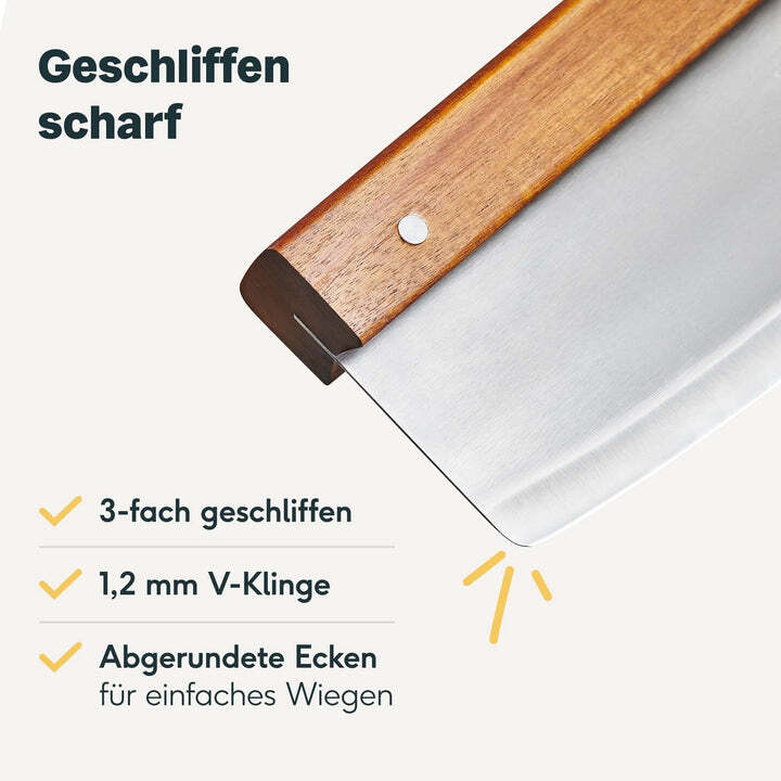SILBERTHAL Pizza Wiegemesser Schneider Edelstahl 32cm Akazienholz Griff 2 STÜCK - 4260470464450