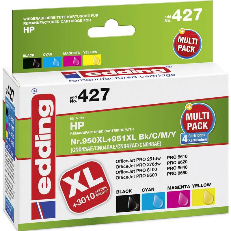 Edding Tinte Ersetzt HP 950, 950XL, 951, 951XL Kompatibel Kombi-Pack Schwarz, Cyan, Magenta, Gelb EDD-427 18-427 (18-427) - 4043023784874