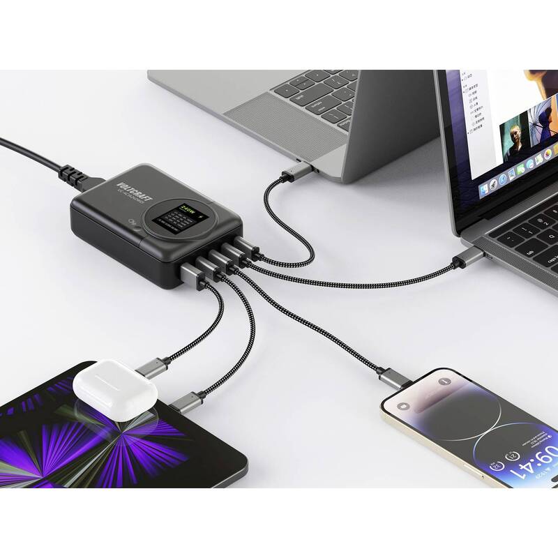 VOLTCRAFT UC-4C1A240W01 USB Ladegerät 240W 4x USB-C 1x USB-A Schwarz GaN - 4064161472294