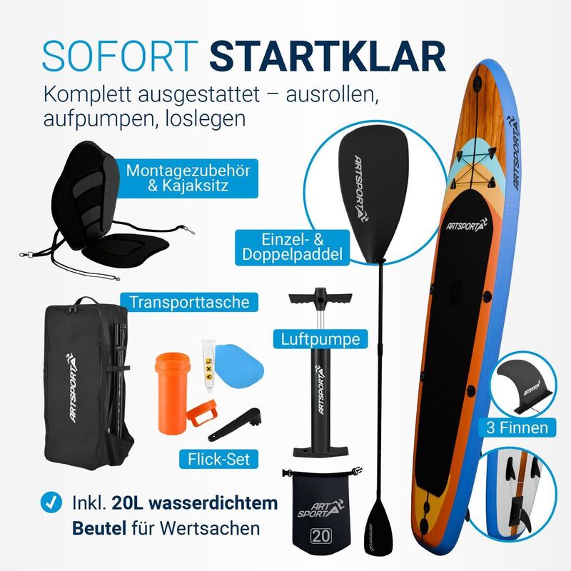 Stand Up Paddling Board SUP mit Kajaksitz und Action-Cam-Halterung bis 150kg - 4262437187341
