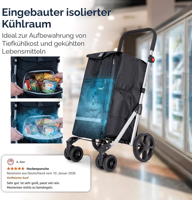 Hoppa Einkaufstrolley Einkaufswagen Einkaufsrolli Schwarz faltbar 6 Räder 74 L - 5060500952334
