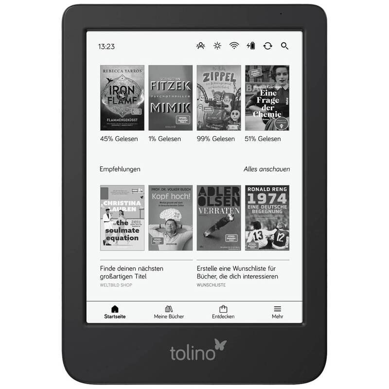 tolino eBook-Reader Shine 6 Zoll Touchscreen Schwarz 16GB Bluetooth WiFi 512MB - 4016621130466