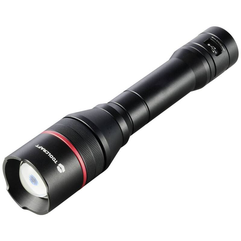 TOOLCRAFT Handlampe Taschenlampe USB-C Schwarz Rot verstellbar Powerbank LED - 4064161293608