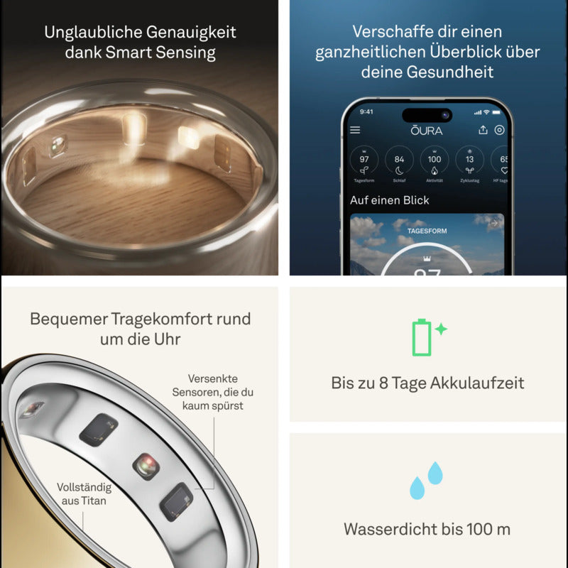 Oura Smart Ring Ringgröße 12 Gold 2024 Aktivitätstracker bis 8 Tage Akkulaufzeit - 6430060153325