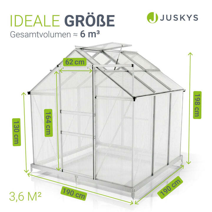 Aluminium Gewächshaus Gewächshaus mit Fundament 190x253cm für Pflanzenpflege - 4262437187327
