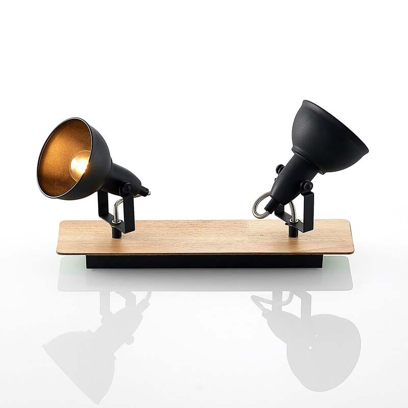 Lindby Deckenlampe Aylis 2-flg 40 cm schwarz Holz E14 drehbar schwenkbar - 4251096577747
