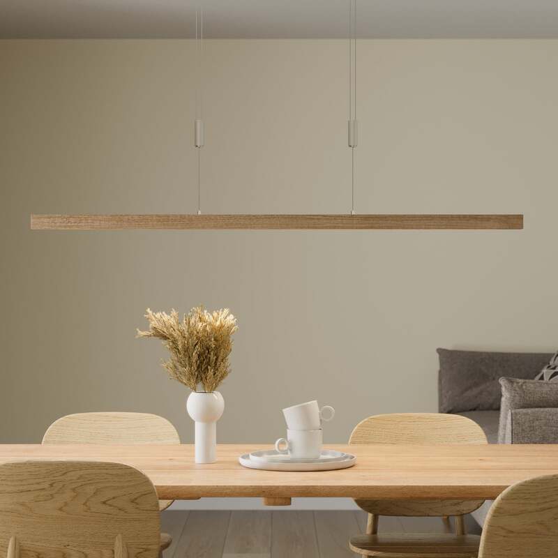 quitani Pendelleuchte Hängeleuchte Nora LED Lampe dimmbar Eiche natur 118cm - 4251096531824
