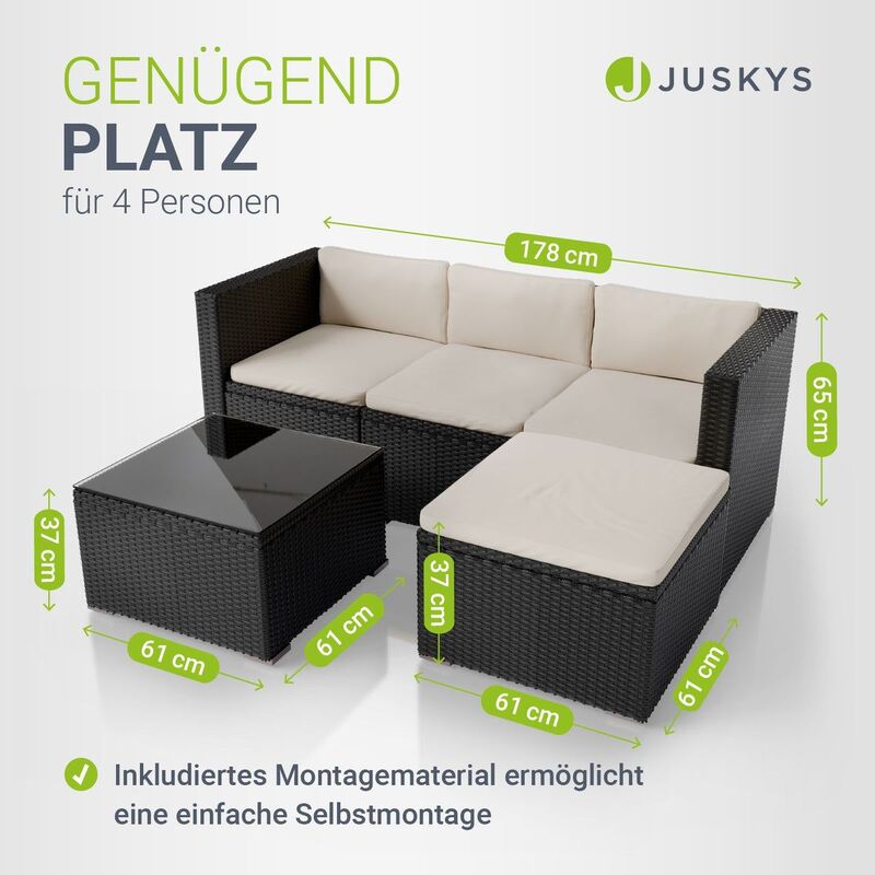 Polyrattan Lounge Punta Cana Outdoor Sitzgarnitur für 4 Personen mit Tisch grau - 4260304769782