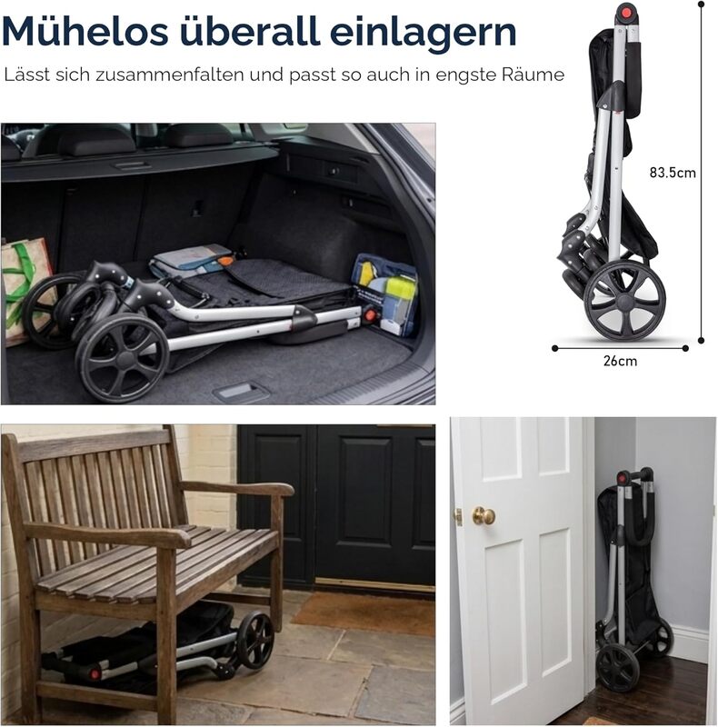 Hoppa Einkaufstrolley Einkaufswagen Einkaufsrolli Schwarz faltbar 6 Räder 74 L - 5060500952334