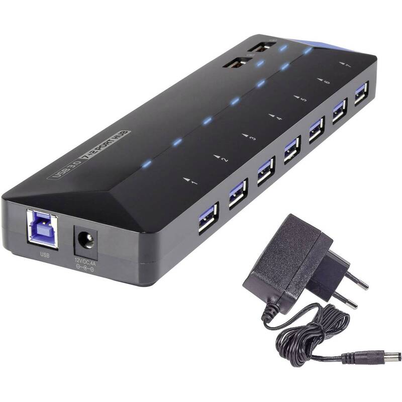 Renkforce USB-Hub 7 Port USB 3.0 5 GBit/s Schnellladeport schwarz extern - 4016138934120