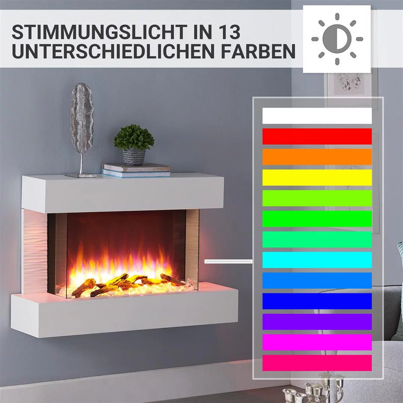 BALDERIA Elektrokamin Wandkamin Aidan 2000W Heizgerät 3D Flammeneffekt weiß - 4260672442157