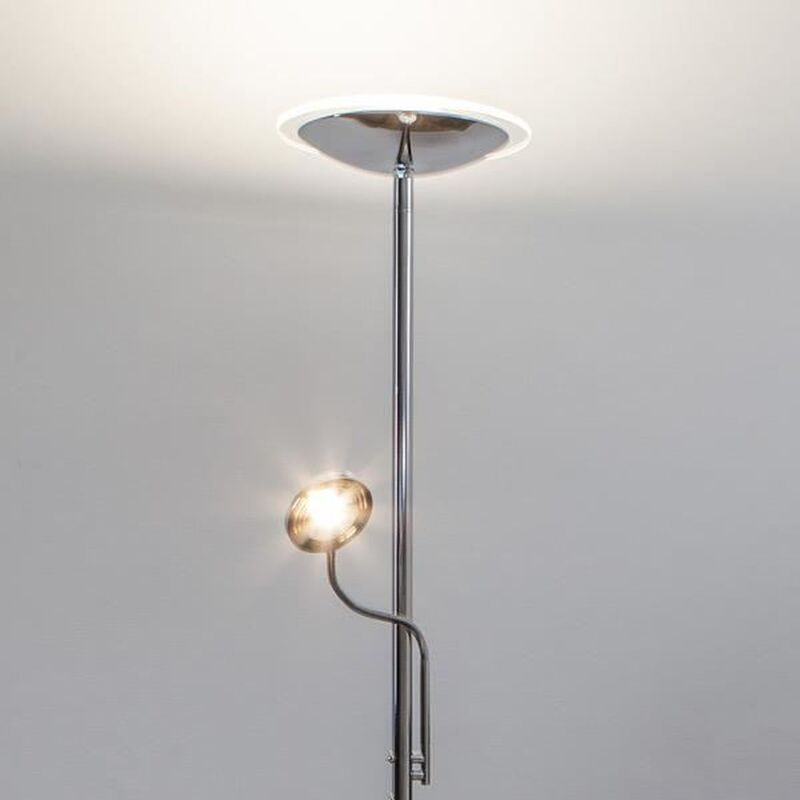 Lampenwelt Chrom-Deckenfluter Stehlampe Stehleuchte Malea mit LEDs und Leselampe - 6291105701648