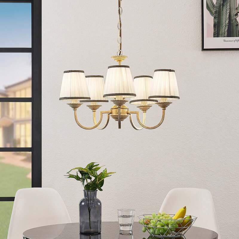 Lindby Kronleuchter Hängeleuchte Lumiel LED 5-flammig dimmbar creme messing 55cm - 4251096571394