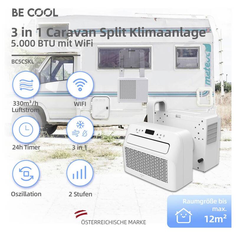 Be Cool Split-Klimagerät Klimaanlage 5000 BTU 1465W Wifi 12m² Weiß kompakt - 9005151009422