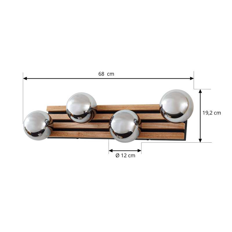 Lindby Wandleuchte Woodora 4-flammig Holz Glas rauchgrau dimmbar 68 cm - 4255830903281