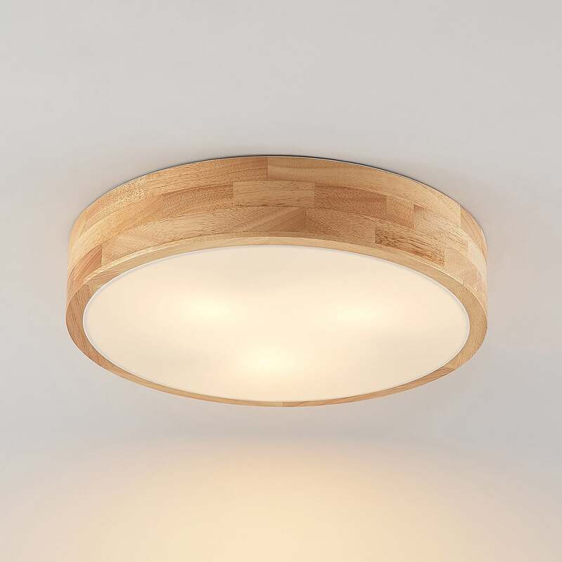 Lindby Deckenlampe Hängeleuchte Tanju LED Leuchte dimmbar Holz Ø40cm weiß 3-flg - 4251911729047