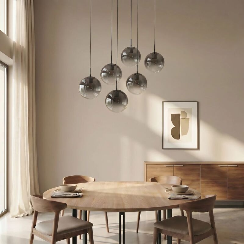 Lucande Veloura Pendant Light, 6-bulb, 100 Cm, Glass, Wood - 4255830901102