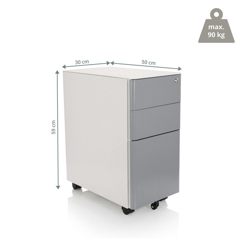 hjh OFFICE Rollcontainer Container Schublade Metall weiß grau Hängeregistratur - 4064323002239